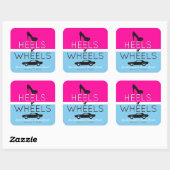 Heels of wielen {auto} zwart|Roze|Blauw geslacht o Vierkante Sticker (Vel)