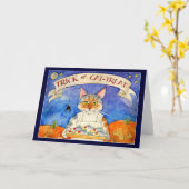 Heer de Halloween-Trick or treat-kaart van de Cat Kaart (Gele Bloem)