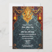 Heer Ganesh blauw gouden luxueuze Indiase bruiloft Kaart (Voorkant)