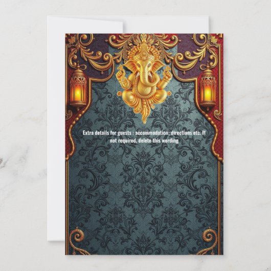 Heer Ganesh blauw gouden luxueuze Indiase bruiloft Kaart (Achterkant)
