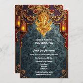 Heer Ganesh blauw gouden luxueuze Indiase bruiloft Kaart (Voorkant / Achterkant)