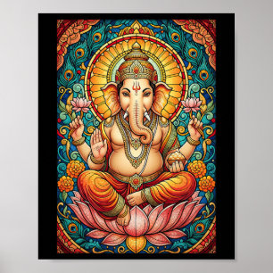 Heer Ganesha Gebrandschilderd Hl God Hinduïsme Poster