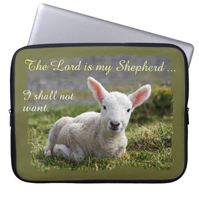 Heer is mijn Herder Schattig Wit Lam Laptop Sleeve (Voorkant)