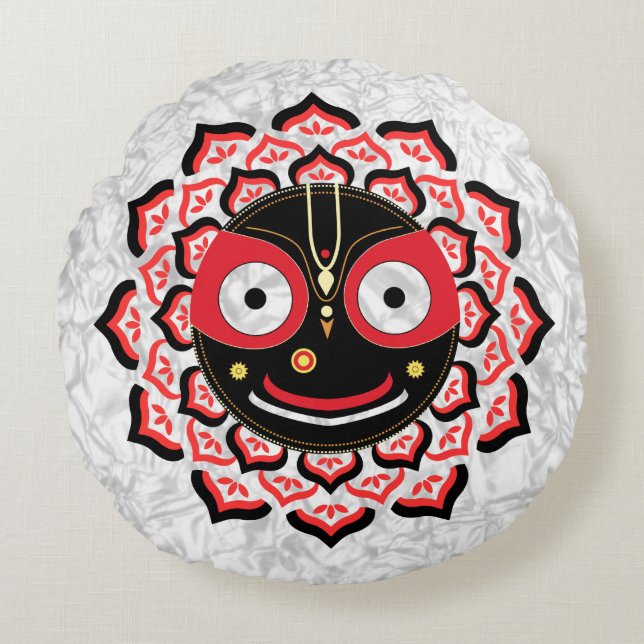 Heer Jagannath Gezicht Chakra Hindoe-deïteit Rond Kussen (Voorkant)