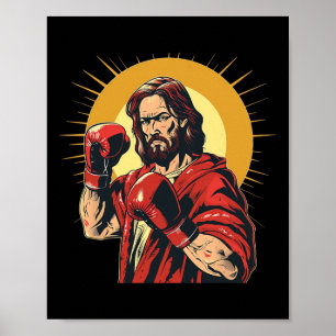 Heer Jezus en God in boksring kostuum voor sport Poster