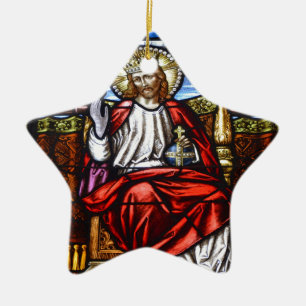Heer Jezus op de troon gekleurd glas Keramisch Ornament