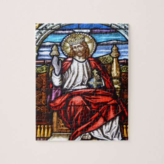 Heer Jezus op de troon gekleurd glas Legpuzzel (Verticaal)