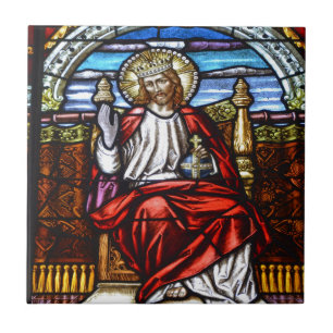 Heer Jezus op de troon gekleurd glas Tegeltje