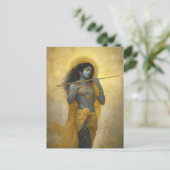 Heer Krishna Speelt Op De Fluit Goud Gele Kunst Briefkaart (Staand voorkant)