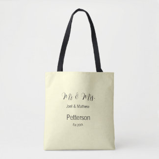 heer & mevrouw naam est jaar huwelijks koppel eenv tote bag