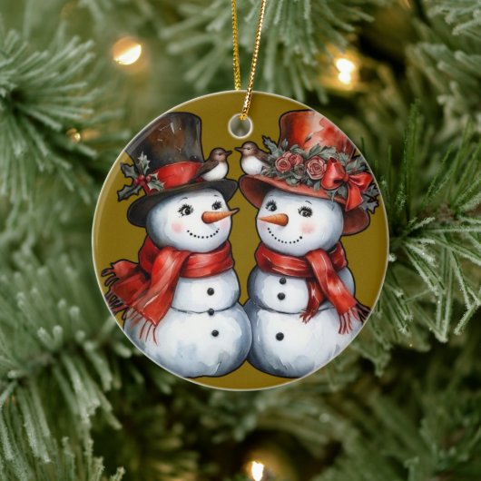heer & mevrouw Snowman Keramisch Ornament (Boom)
