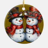 heer & mevrouw Snowman Keramisch Ornament (Achterkant)