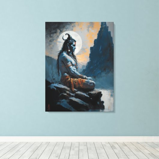 Heer shiva mediteren, housewarming, geschenk, idee canvas afdruk (Insitu (Houten vloer))