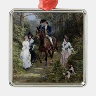 Heer te Paard die Dames Ontmoet in een Bos Metalen Ornament
