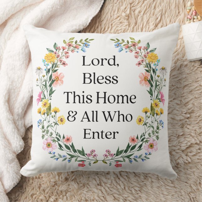 Heer zegene dit huis Bloemenkrans Sierkussen (Deken)