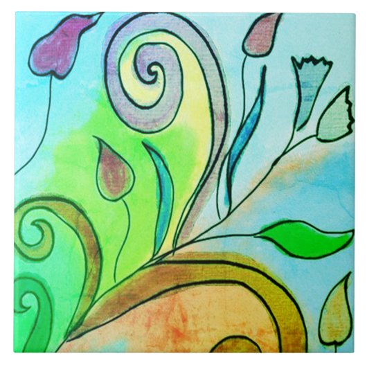 Heerlijk Abstract bloemig digitaal schilderij Tegeltje (Voorkant)