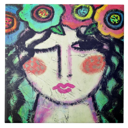 Heerlijk Abstract Portret van een Vrouw Tegeltje (Voorkant)