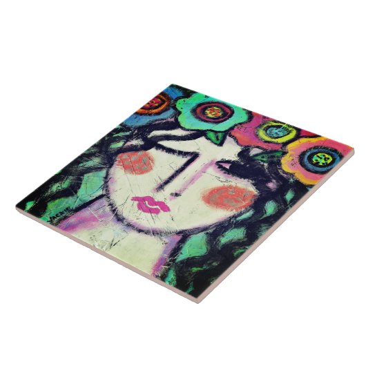 Heerlijk Abstract Portret van een Vrouw Tegeltje (Zijkant)