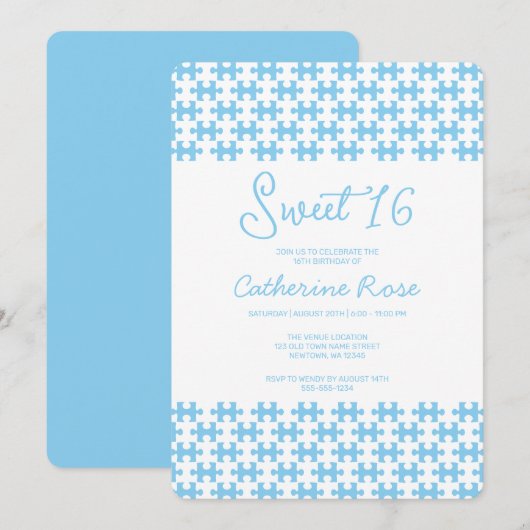 Heerlijk Baby Blauw Wit Puzzel Geruit Zoet 16 Kaart (Voorkant / Achterkant)