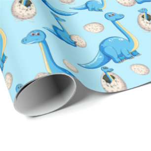 heerlijk blauw cartoon dinosauruspatroon met baby  cadeaupapier