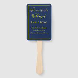 Heerlijk blauw en geel bruiloft programma handwaaier