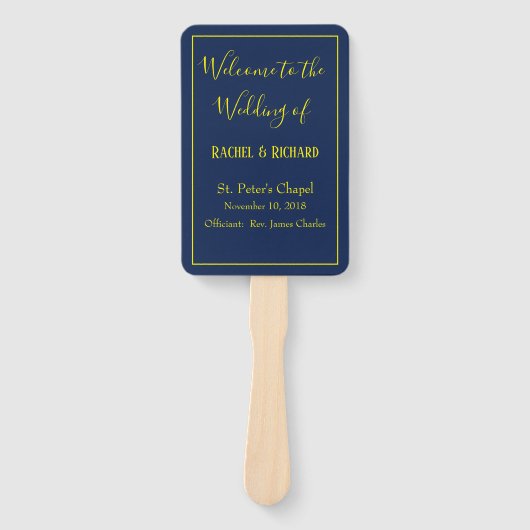 Heerlijk blauw en geel bruiloft programma handwaaier (Voorkant)