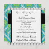 Heerlijk blauw lime groen en crème damast kaart (Voorkant / Achterkant)