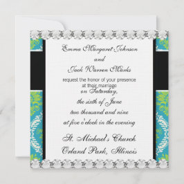 Heerlijk blauw lime groen en crème damast kaart