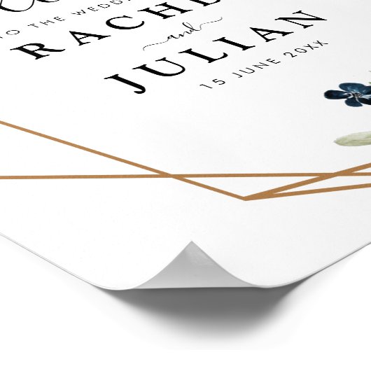 Heerlijk blauw waterverf bloemenbruiloft teken poster (Hoek)