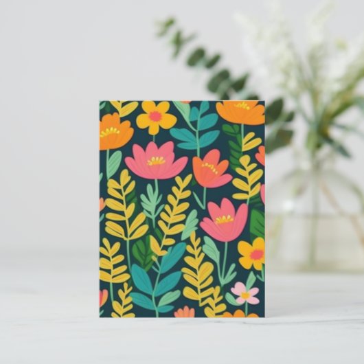 Heerlijk bloemig kleurrijk veld briefkaart (Staand voorkant)