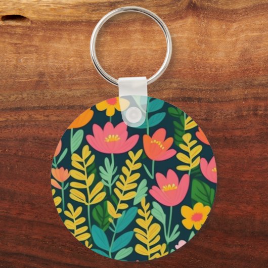 Heerlijk bloemig kleurrijk veld sleutelhanger (Voorkant)
