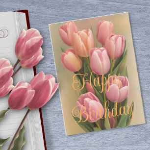 Heerlijk boeket roze winter tulp bloemen verjaarda kaart