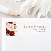 Heerlijk bordeaux bloemenadreslabel etiket (Insitu)