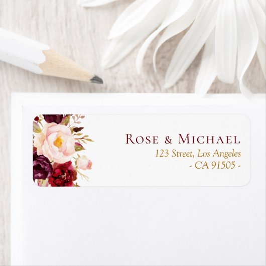 Heerlijk bordeaux bloemenadreslabel etiket (Insitu)