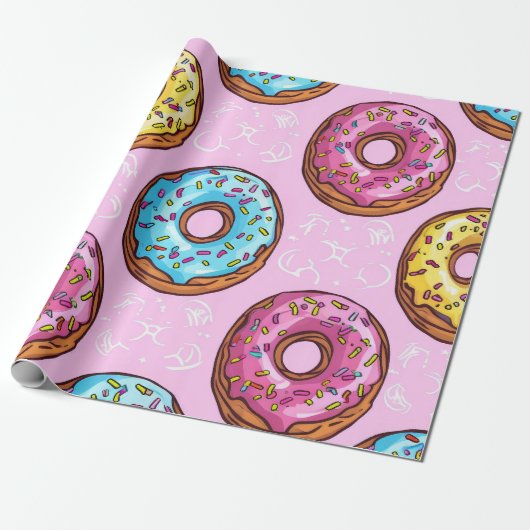 Heerlijk donutpatroon cadeaupapier (Uitgerold)