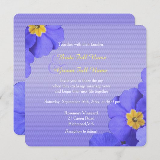 heerlijk, elegant blauw en gele bloemen bruiloft kaart (Voorkant / Achterkant)