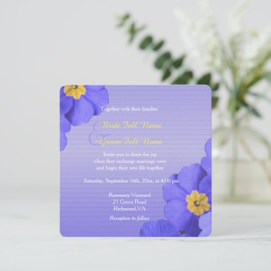 heerlijk, elegant blauw en gele bloemen bruiloft kaart (Staand voorkant)