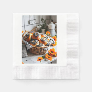 "Heerlijk geurige papaverzaad rollen in een mand Servet