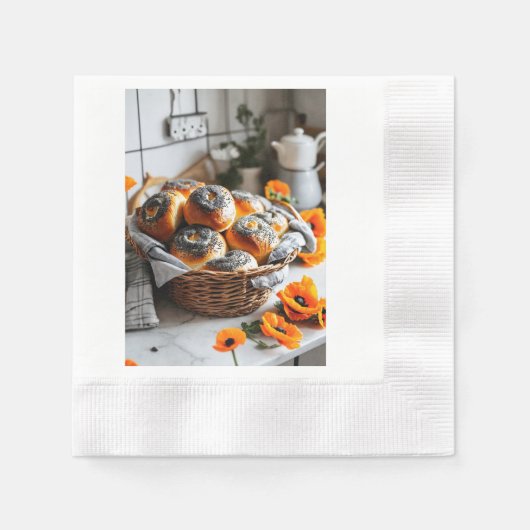 "Heerlijk geurige papaverzaad rollen in een mand Servet (Voorkant)