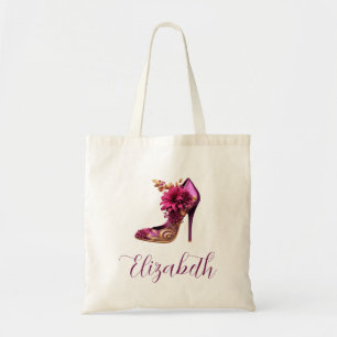 Heerlijk goud en magenta bloemenhoge hak tote bag