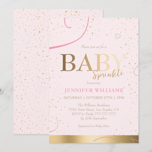 Heerlijk Goud Meisje Baby Sprinkle Douche Kaart (Voorkant / Achterkant)