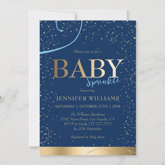 Heerlijk Goud Navy Blue Boy Baby Sprinkle Shower Kaart (Voorkant)