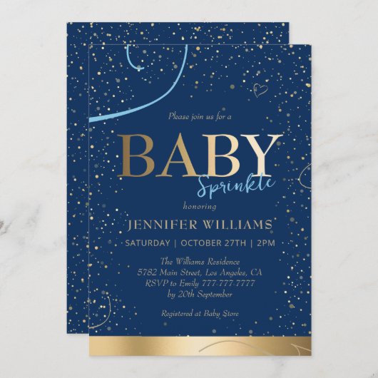 Heerlijk Goud Navy Blue Boy Baby Sprinkle Shower Kaart (Voorkant / Achterkant)