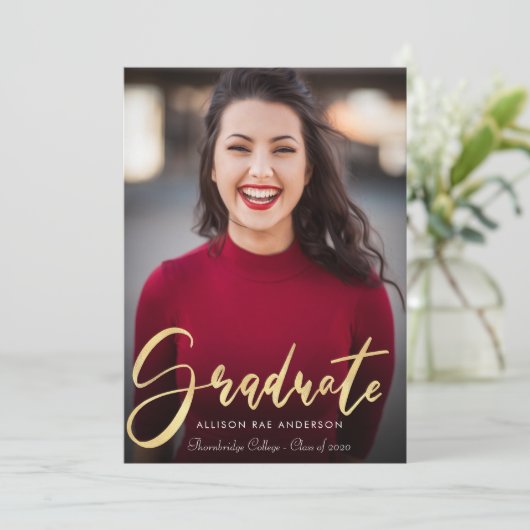 heerlijk gouden script afstuderen aankondiging fot (Staand voorkant)