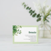 Heerlijk groen en strepen lente bruiloft details informatiekaartje (Staand voorkant)