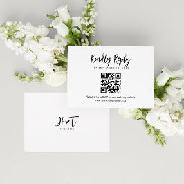 Heerlijk Hart Monogram Script Bruiloft QR Code RSV RSVP Kaartje