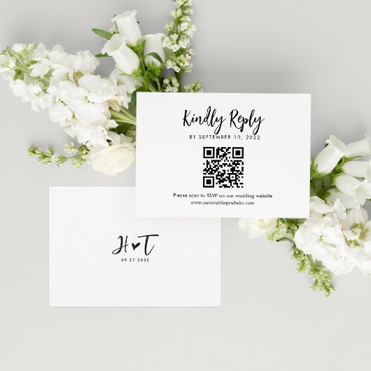 Heerlijk Hart Monogram Script Bruiloft QR Code RSV RSVP Kaartje