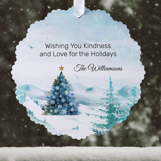 Heerlijk Hert met Rode Sjaal in Sneeuwbos w Naam Ornament Kaart