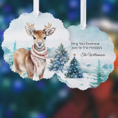 Heerlijk Hert met Rode Sjaal in Sneeuwbos w Naam Ornament Kaart
