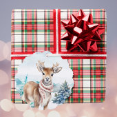 Heerlijk Hert met Rode Sjaal in Sneeuwbos w Naam Ornament Kaart